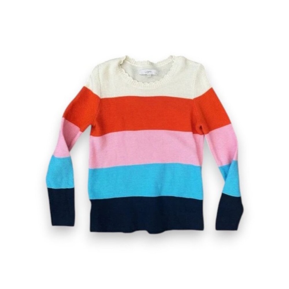 LOFT Striped Crewneck Sweater in Cream, Red, Pink, Aqua, Navy